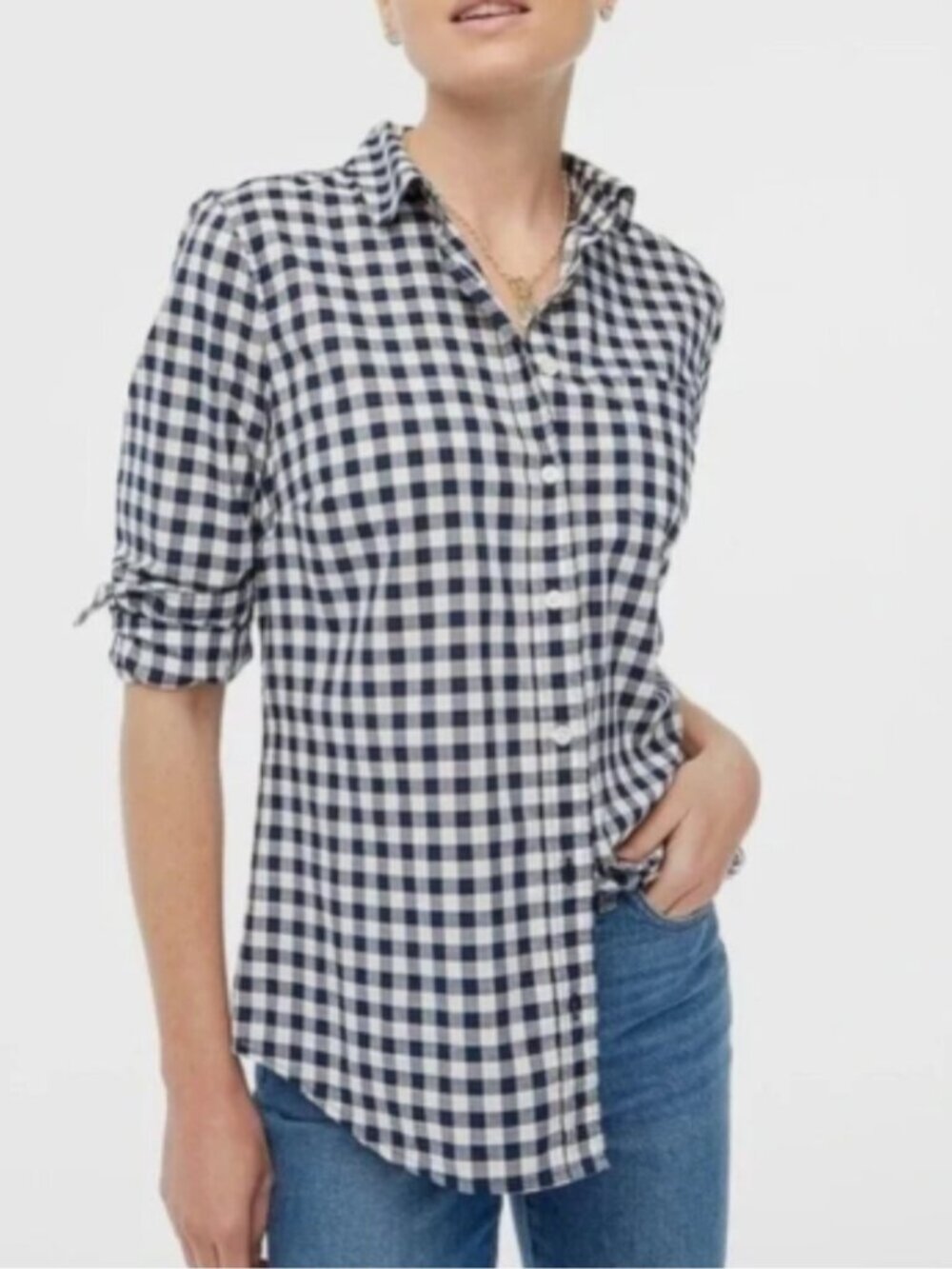 J.Crew Boy Shirt Navy White Gingham Plaid Button Down Cotton Size 8 - Picture 4 of 14